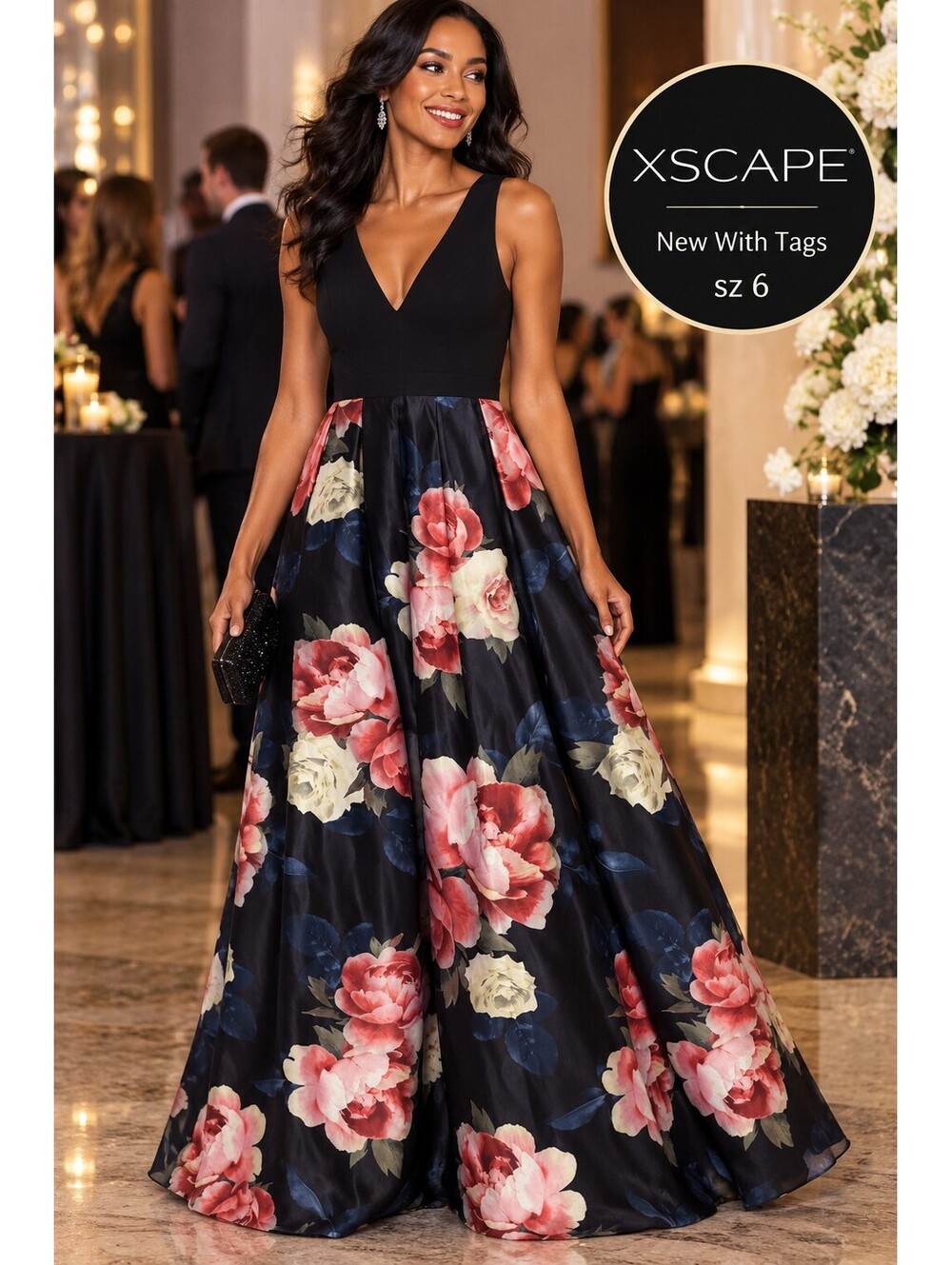 New With Tags | XSCAPE | Sz 6 | Floral A-Line Gown